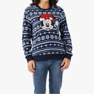 Disney Women Minnie Long Sleeve Christmas Winter Fleece Navy Blue Sweatshirt